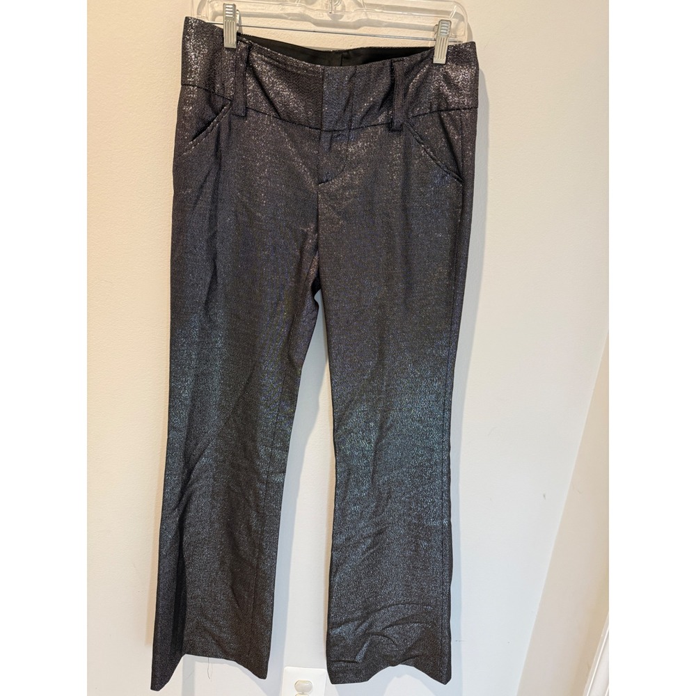 Alice + Olivia Metallic Gray Shimmer Low Rise Trousers